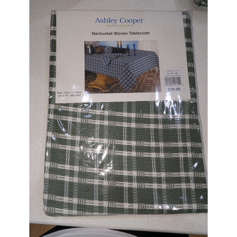 Ashley Cooper Tablecloth Green Woven Nantucket Plaid Oblong 52x70
